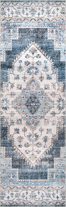 Navy Washable Medallion Area Rug for Homes with Pets