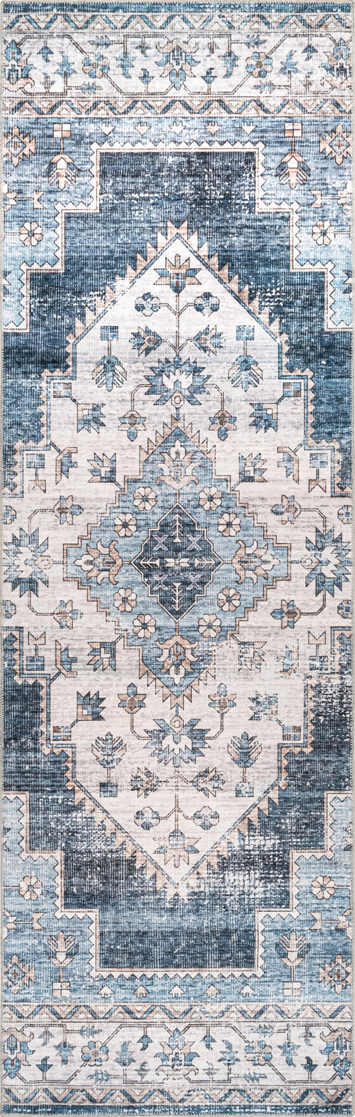 Navy Washable Medallion Area Rug for Homes with Pets