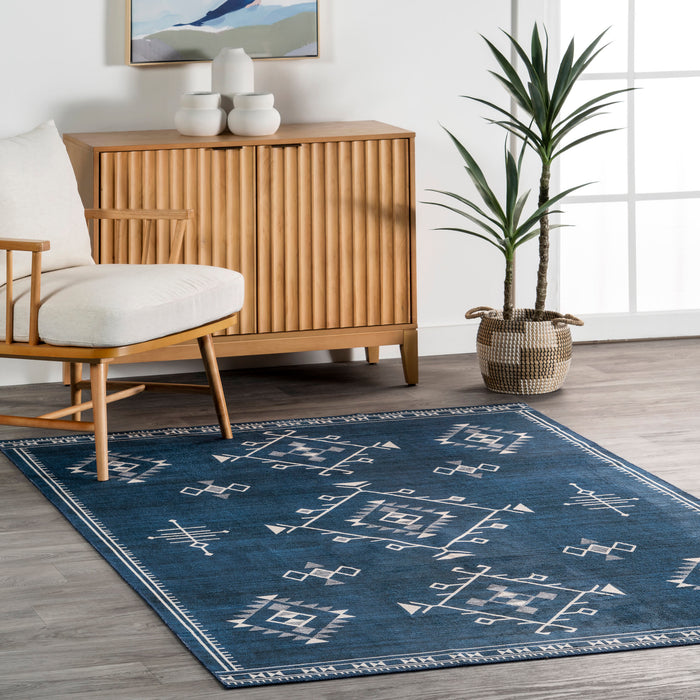 Navy Washable Persian Rug for Home Decor