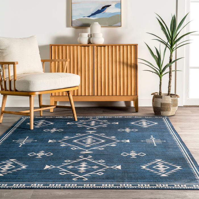 Navy Washable Persian Rug for Home Decor
