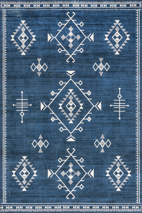 Navy Washable Persian Rug for Home Decor