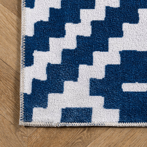 Navy Washable Trellis Area Rug for Homes with Kids and Pets