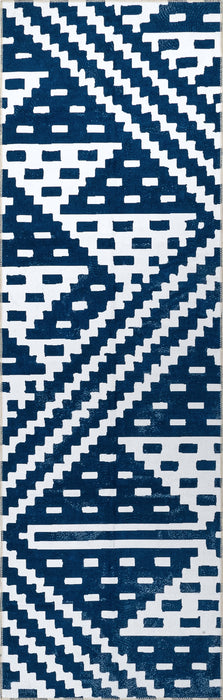 Navy Washable Trellis Area Rug for Homes with Kids and Pets