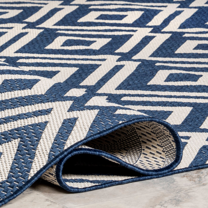 Navy Winged Birdseye Lattice Area Rug for Indoors Outdoors