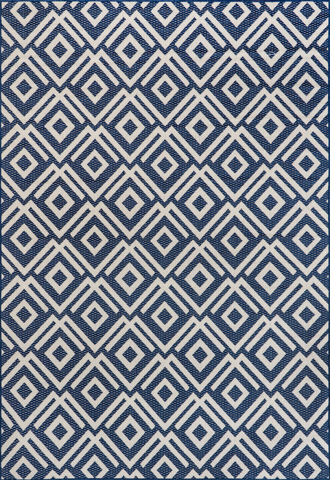 Navy Winged Birdseye Lattice Area Rug for Indoors Outdoors