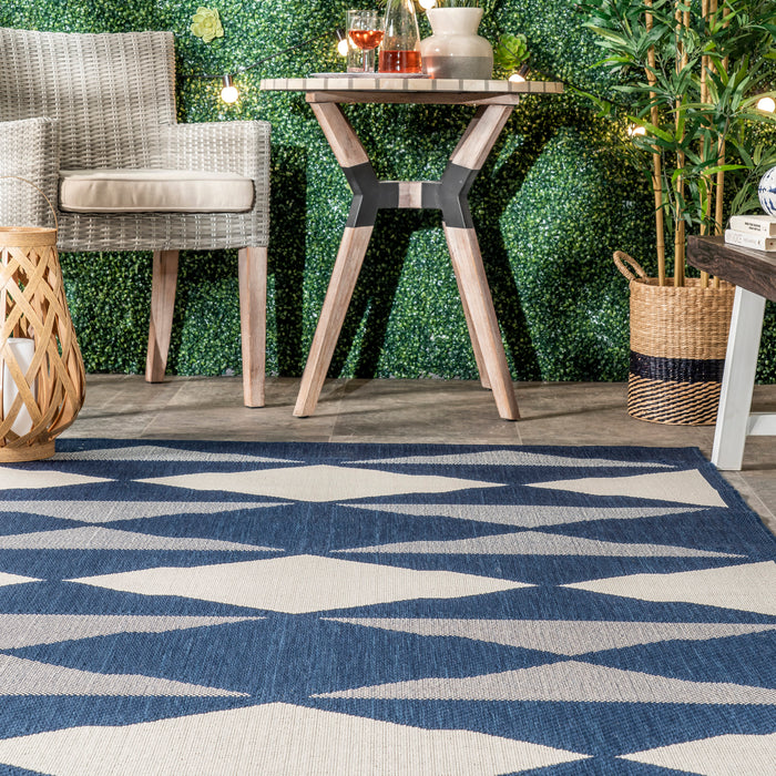 Navy Ziggy Diamonds Area Rug for Indoor and Outdoor Use