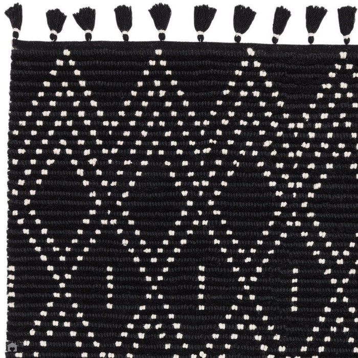 Nepal Diamond Moroccan Berber Boho Geometric Hand-Woven Ribbed Textured Wool Flatweave Black/Cream Rug