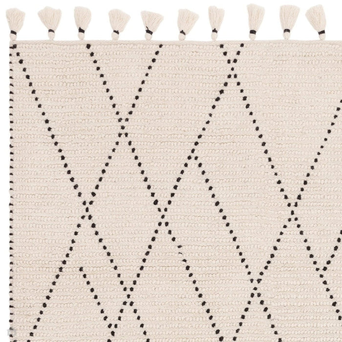 Nepal Linear Moroccan Berber Boho Geometric Hand-Woven Ribbed Textured Wool Flatweave Cream/Black Rug