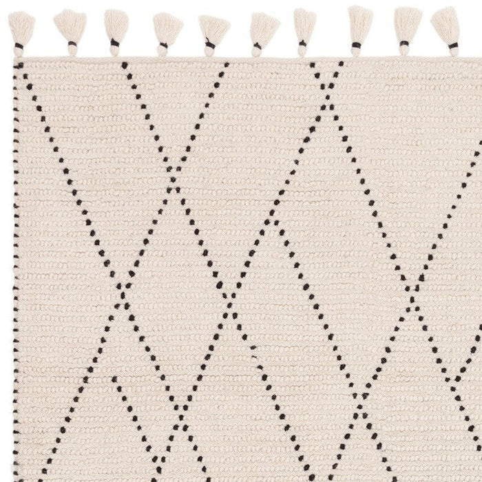 Nepal Linear Moroccan Berber Boho Geometric Hand-Woven Ribbed Textured Wool Flatweave Cream/Black Rug