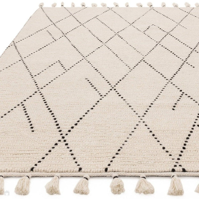 Nepal Linear Moroccan Berber Boho Geometric Hand-Woven Ribbed Textured Wool Flatweave Cream/Black Rug