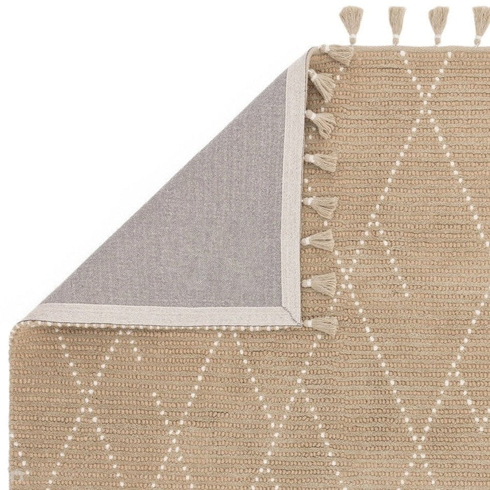 Nepal Linear Moroccan Berber Boho Geometric Hand-Woven Ribbed Textured Wool Flatweave Sand/Cream Rug