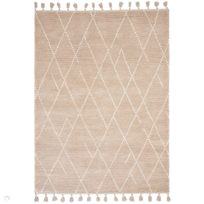 Nepal Linear Moroccan Berber Boho Geometric Hand-Woven Ribbed Textured Wool Flatweave Sand/Cream Rug