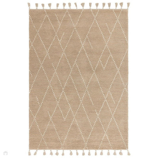 Nepal Linear Moroccan Berber Boho Geometric Hand-Woven Ribbed Textured Wool Flatweave Sand/Cream Rug