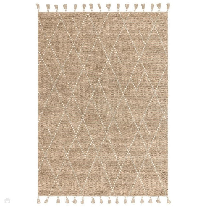 Nepal Linear Moroccan Berber Boho Geometric Hand-Woven Ribbed Textured Wool Flatweave Sand/Cream Rug