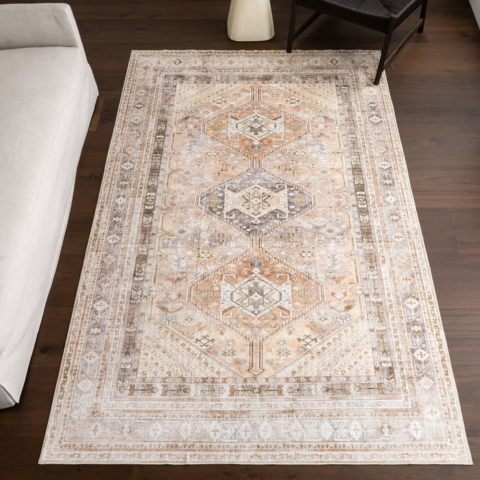 Neriah Washable Peach Medallion Area Rug 100x150 cm