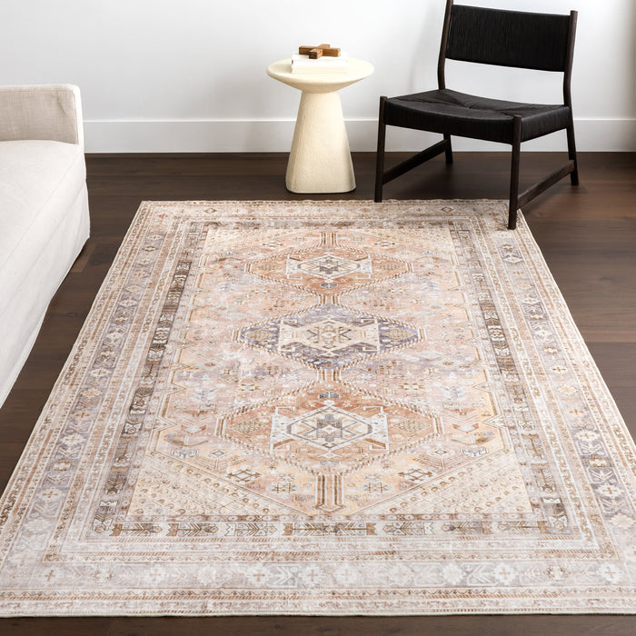 Neriah Washable Peach Medallion Area Rug 100x150 cm