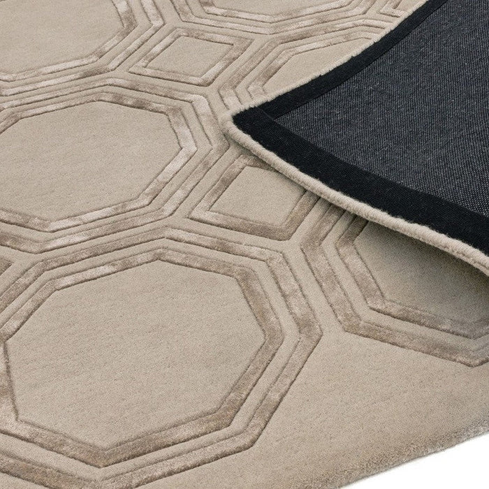 Nexus Octagon moderni geometrinen, tiheä ja raskas, käsin veistetty villa- ja viskoosi OC03 beige matto