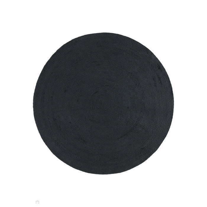 Nico Modern Plain Tonal Hand-Braided Polyester Flatweave In-Outdoor Round Charcoal Rug