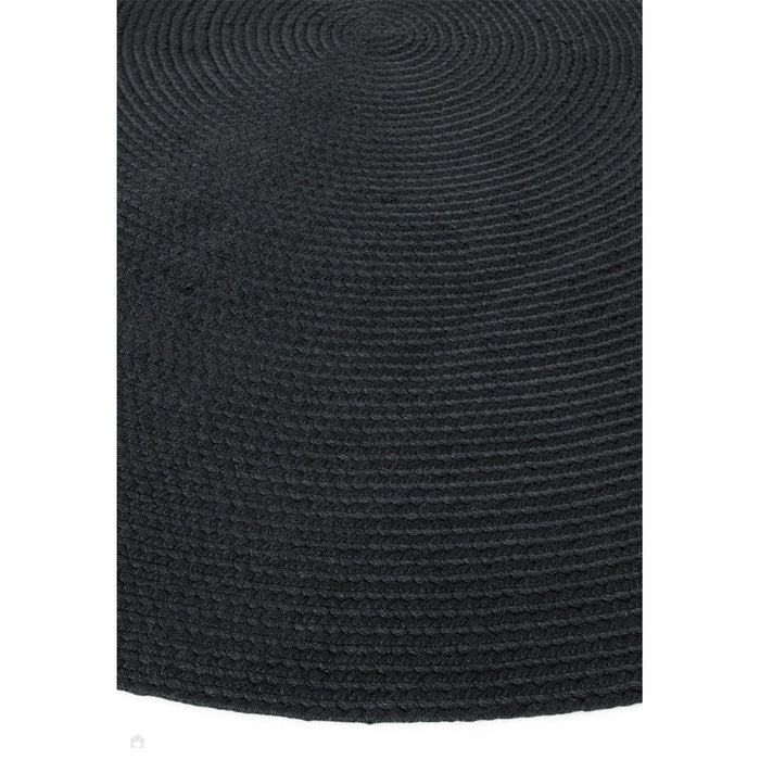 Nico Modern Plain Tonal Hand-Braided Polyester Flatweave In-Outdoor Round Charcoal Rug