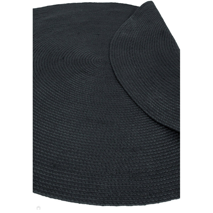 Nico Modern Plain Tonal Hand-Braided Polyester Flatweave In-Outdoor Round Charcoal Rug