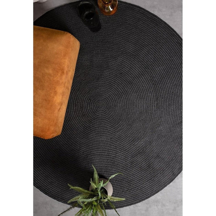 Nico Modern Plain Tonal Hand-Braided Polyester Flatweave In-Outdoor Round Charcoal Rug
