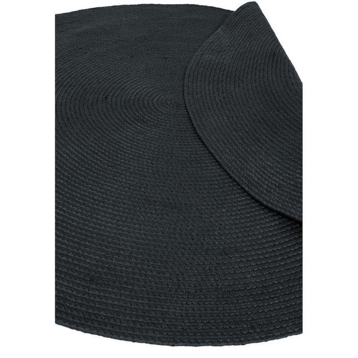 Nico Modern Plain Tonal Hand-Braided Polyester Flatweave In-Outdoor Round Charcoal Rug