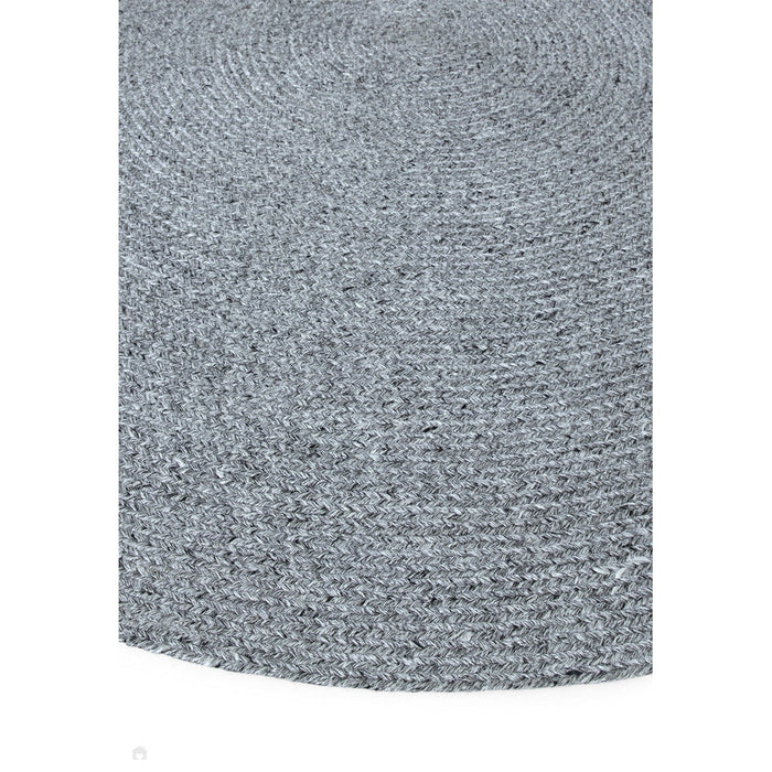 Nico Modern Plain Tonal Hand-Braided Polyester Flatweave In-Outdoor Round Grey Rug