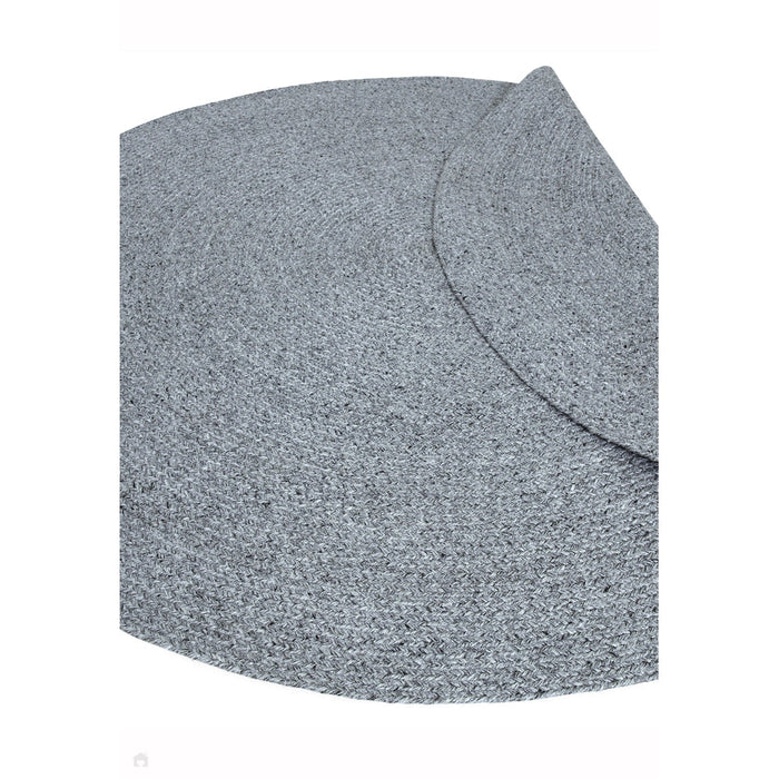Nico Modern Plain Tonal Hand-Braided Polyester Flatweave In-Outdoor Round Grey Rug