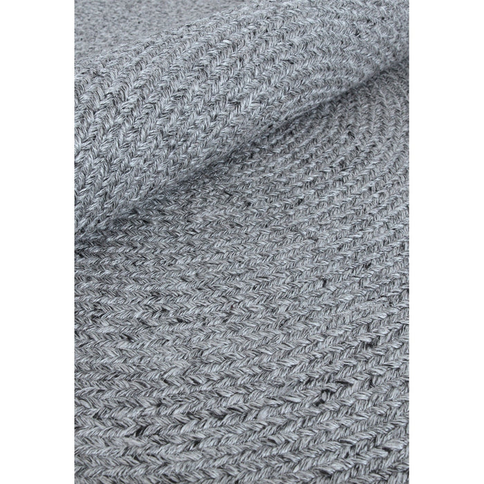 Nico Modern Plain Tonal Hand-Braided Polyester Flatweave In-Outdoor Round Grey Rug