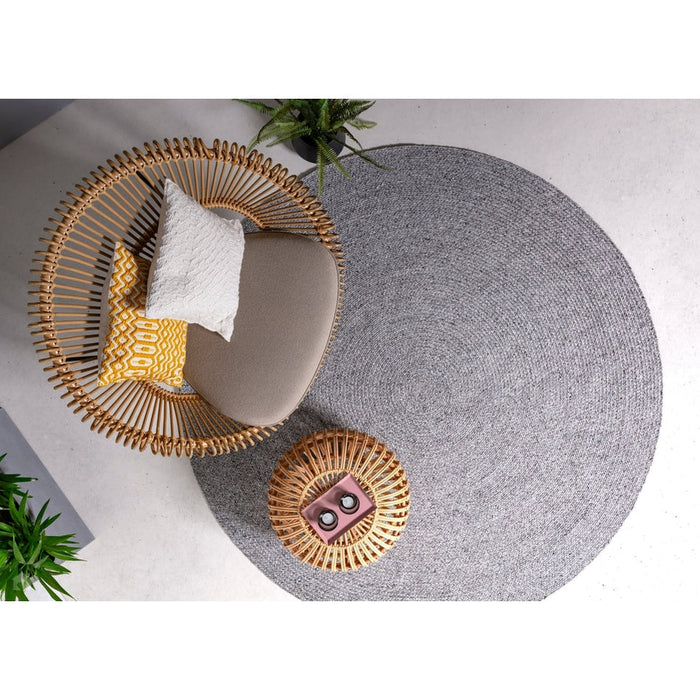 Nico Modern Plain Tonal Hand-Braided Polyester Flatweave In-Outdoor Round Grey Rug