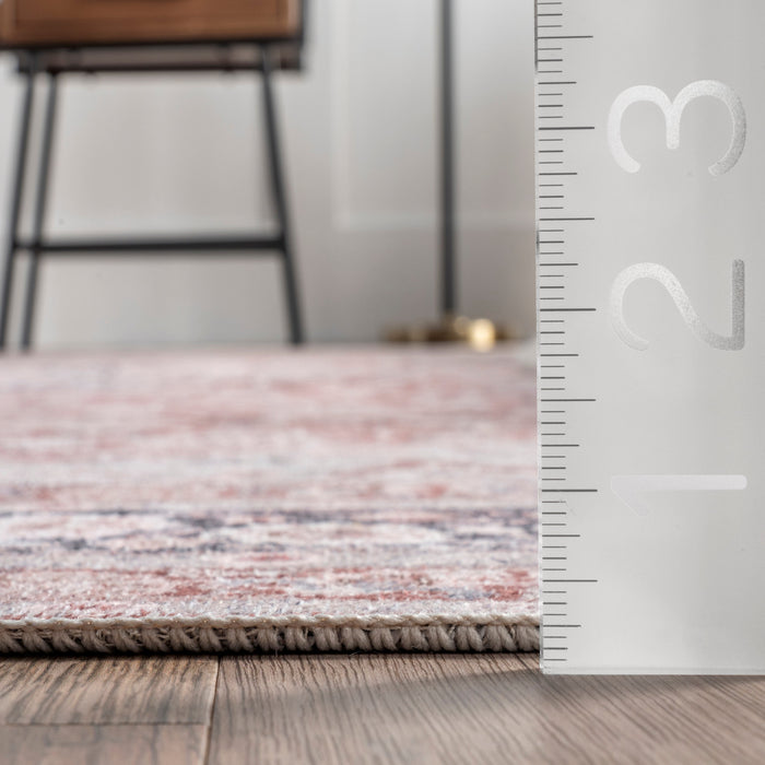 Nikki Machine Washable Beige Rosette Area Rug