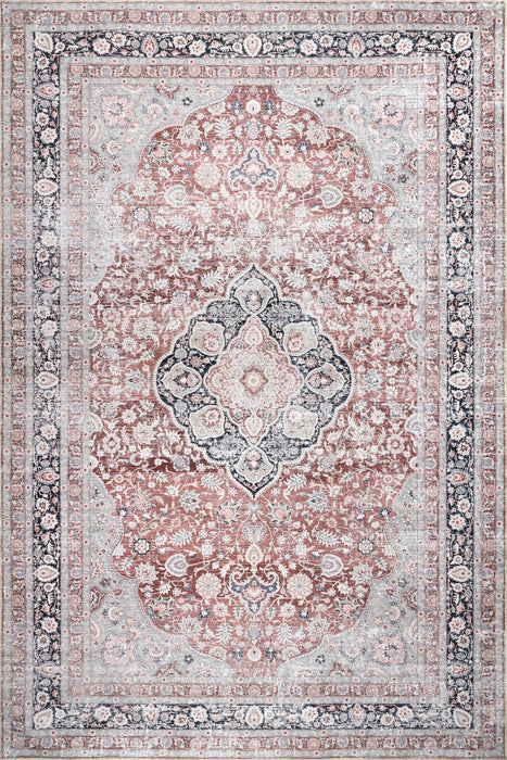 Nikki Machine Washable Beige Rosette Area Rug