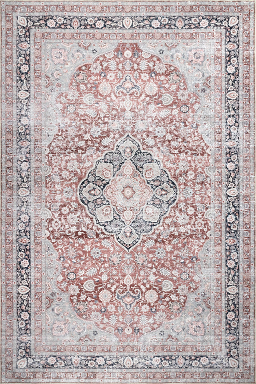 Nikki Machine Washable Beige Rosette Area Rug