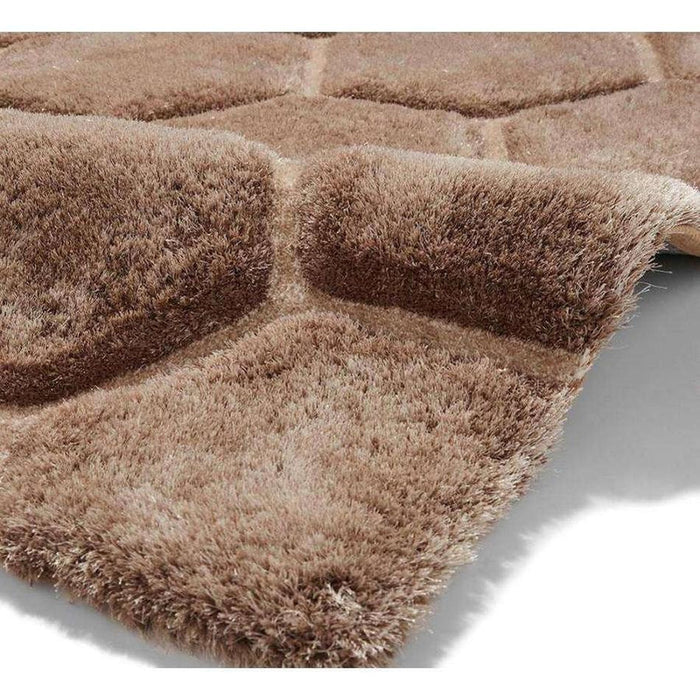 Noble House NH30782 Plush Geometric 3D Hexagon Hand-Carved High-Density Acrylic Shaggy Beige/Brown Rug