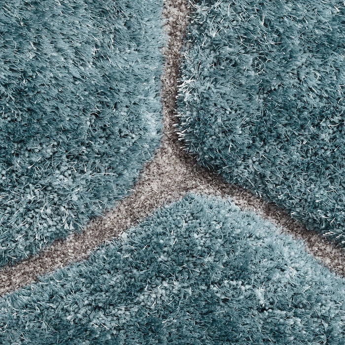 Noble House NH30782 Plush Geometric 3D Hexagon Hand-Carved High-Density Acrylic Shaggy Blue Rug