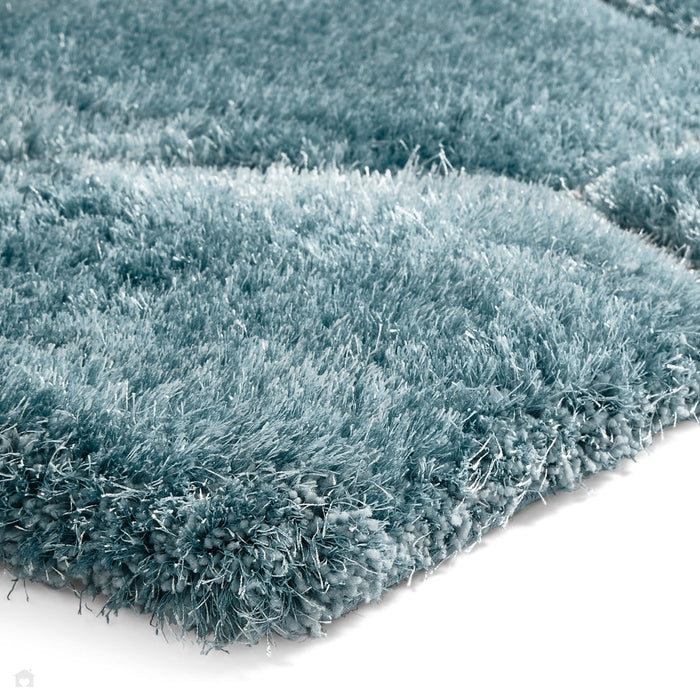 Noble House NH30782 Plush Geometric 3D Hexagon Hand-Carved High-Density Acrylic Shaggy Blue Rug