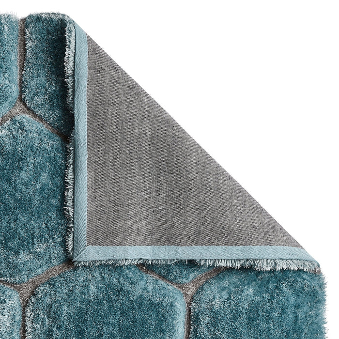 Noble House NH30782 Plush Geometric 3D Hexagon Hand-Carved High-Density Acrylic Shaggy Blue Rug