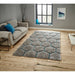 Noble House NH30782 Plush Geometric 3D Hexagon Hand-Carved High-Density Acrylic Shaggy Grey/Blue Rug