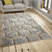 Noble House NH30782 Plush Geometric 3D Hexagon Hand-Carved High-Density Acrylic Shaggy Grey/Yellow Rug