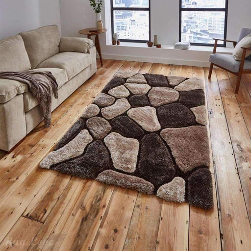 Noble House NH5858 Plush Geometric 3D Pebbles Hand-Carved High-Density Acrylic Shaggy Beige/Brown Rug