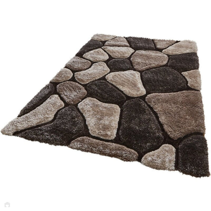 Noble House NH5858 Plush Geometric 3D Pebbles Hand-Carved High-Density Acrylic Shaggy Beige/Brown Rug