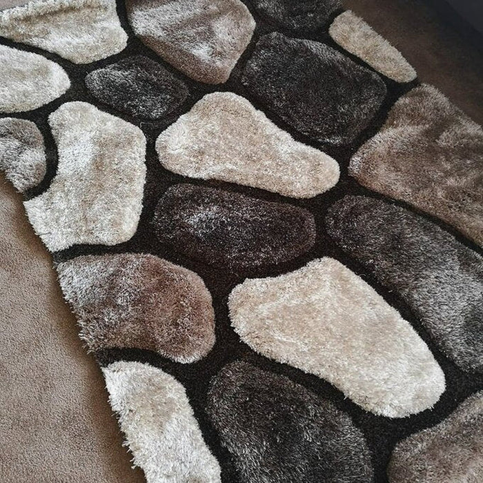 Noble House NH5858 Plush Geometric 3D Pebbles Hand-Carved High-Density Acrylic Shaggy Beige/Brown Rug