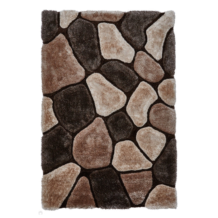 Noble House NH5858 Plush Geometric 3D Pebbles Hand-Carved High-Density Acrylic Shaggy Beige/Brown Rug