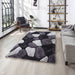 Noble House NH5858 Plush Geometric 3D Pebbles Hand-Carved High-Density Acrylic Shaggy Black/Grey Rug