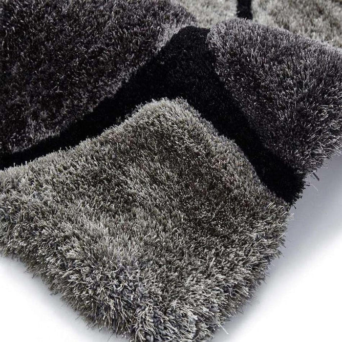 Noble House NH5858 Plush Geometric 3D Pebbles Hand-Carved High-Density Acrylic Shaggy Black/Grey Rug