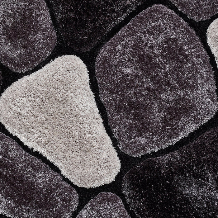 Noble House NH5858 Plush Geometric 3D Pebbles Hand-Carved High-Density Acrylic Shaggy Black/Grey Rug