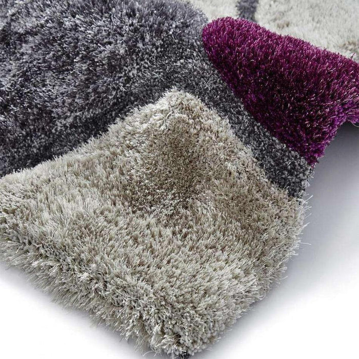 Noble House NH5858 Plush Geometric 3D Pebbles Hand-Carved High-Density Acrylic Shaggy Grey/Purple Rug