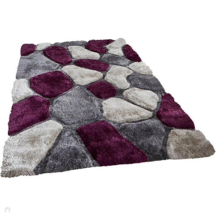 Noble House NH5858 Plush Geometric 3D Pebbles Hand-Carved High-Density Acrylic Shaggy Grey/Purple Rug