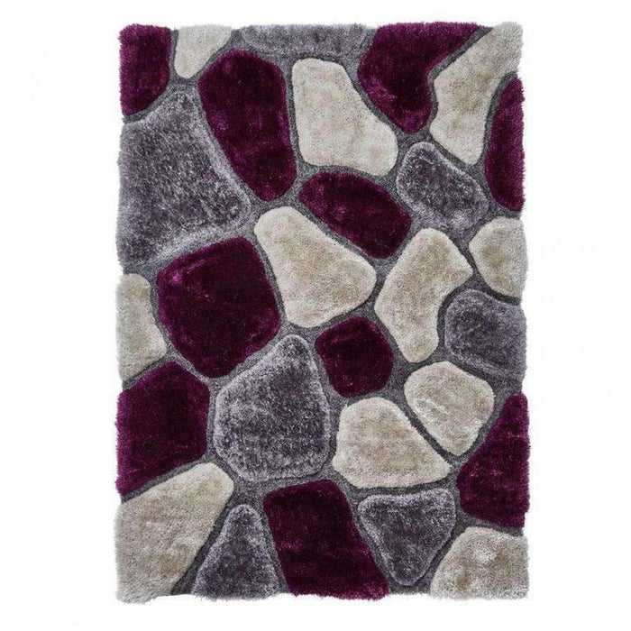 Noble House NH5858 Plush Geometric 3D Pebbles Hand-Carved High-Density Acrylic Shaggy Grey/Purple Rug