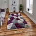 Noble House NH5858 Plush Geometric 3D Pebbles Hand-Carved High-Density Acrylic Shaggy Grey/Purple Rug